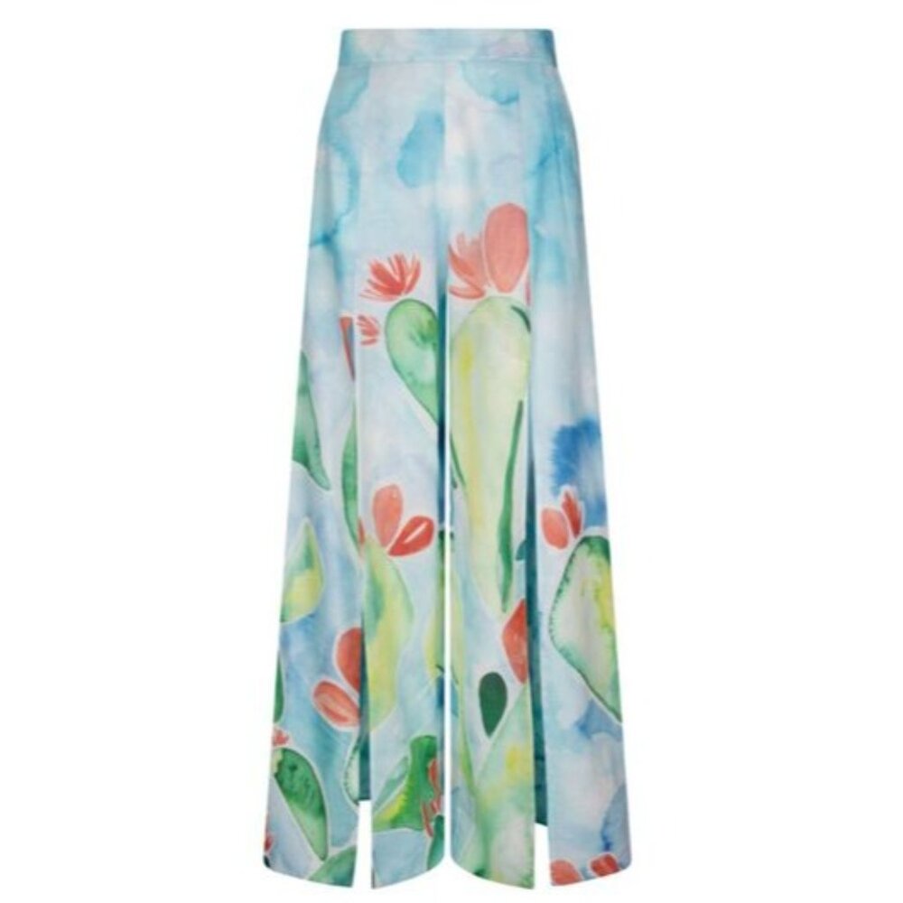 Charo Ruiz Erin Pants With Vertical Cut in Blue Multicolored
